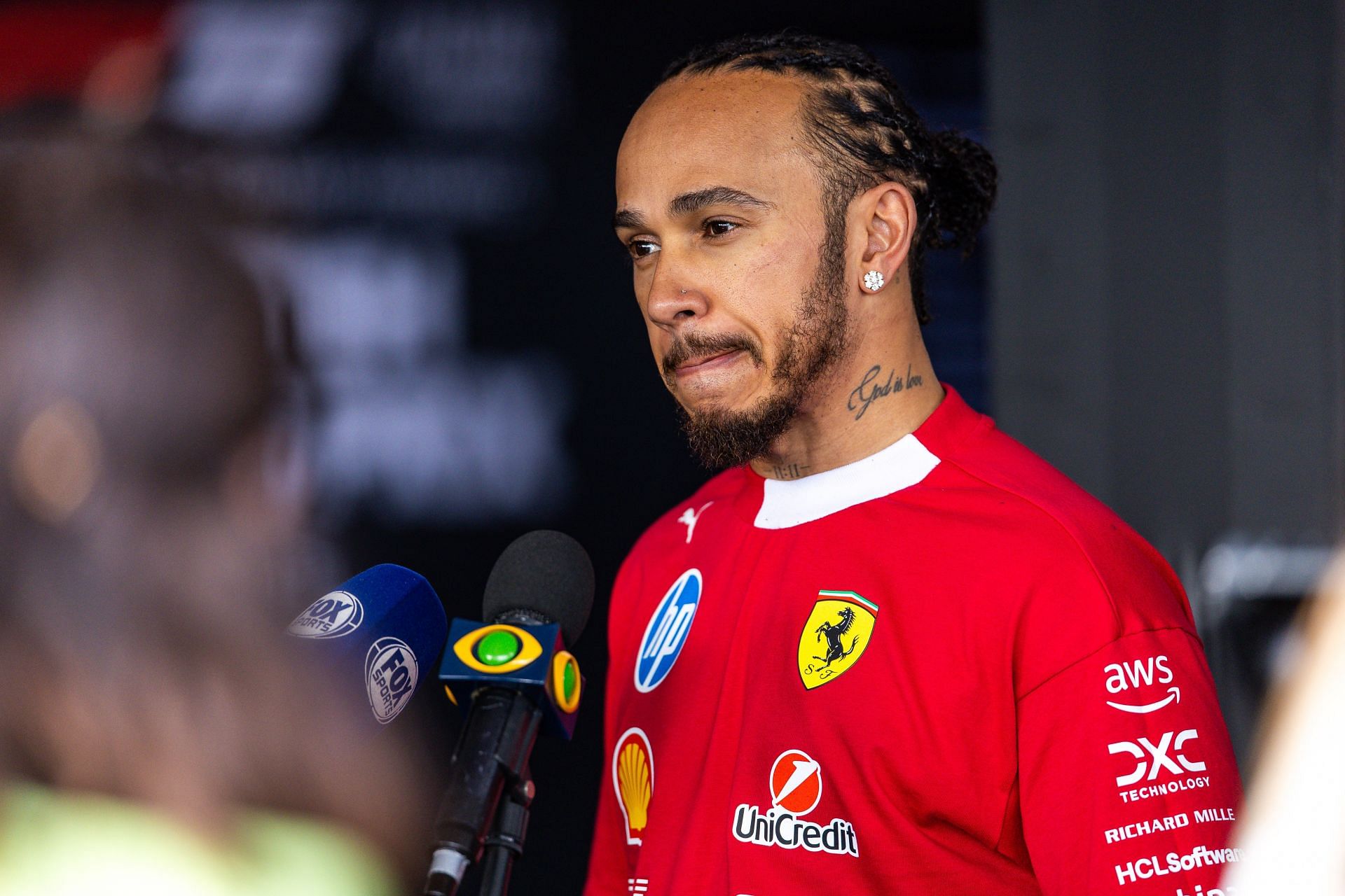 Lewis Hamilton speaking to the media after the British Grand Prix - Source: Getty